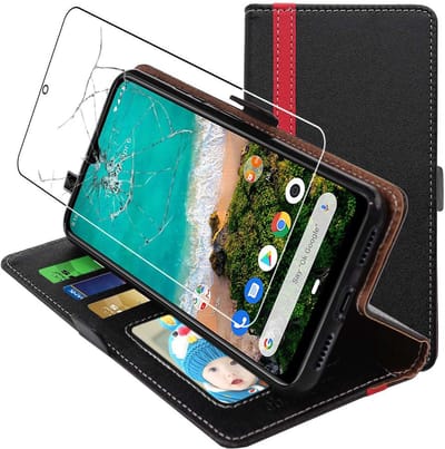 ebestStar - Hoes geschikt voor Xiaomi Mi A3, Wallet Etui, Book case hoesje, Zwart, Rood + Gehard Glas