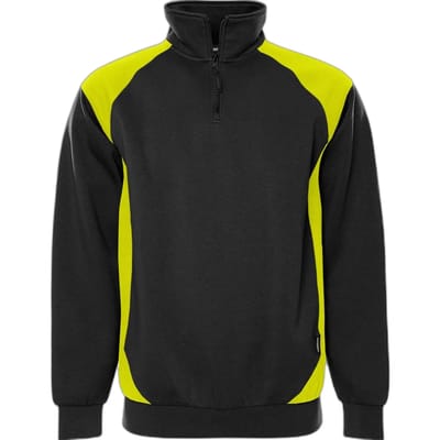 Fristads Sweater met korte rits 7048 GSM - Zwart/hi-vis geel - XS
