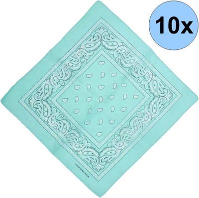 Fako Fashion - Bandana - Hoofddoek - Mondbescherming - Zakdoek - Paisley - Mintgroen - 10 Stuks
