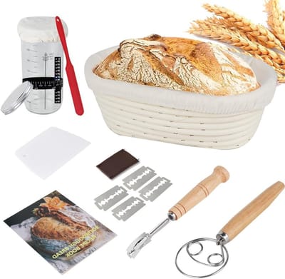 Complete Sourdough Starter Set met 10-delige Ovale Kookmanden, Brooddozen en Bakaccessoires voor Thuisbakkers