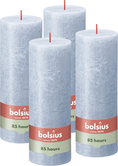Bolsius - Rustieke Kaars - 4 Stuks - Licht Blauw - Sky Blue - 19cm