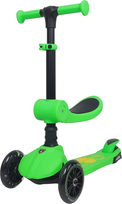 Lamborghini L5 Kinderstep 2-in-1 met Zitje – 3 Wiel Step met LED Wielen – Opvouwbare Kinderstep – Verstelbaar Stuur – Step voor Kinderen vanaf 3 Jaar – Max 50 kg – Groen