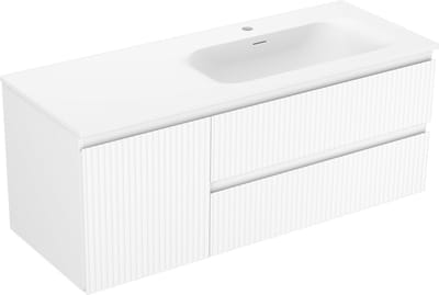 Mexen Rivel badkamerkast 120 cm met wastafel Vela rechts, 2S, 1D, gegroefd, wit mat - 91A23-12047-3-BBFFF01-W23P01