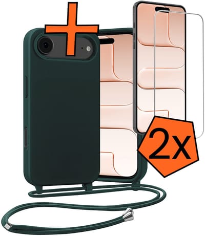 Hoesje Geschikt voor iPhone Air Hoes Met Telefoonketting Met 2x Screenprotector - Backcover Geschikt voor iPhone Air Case Met Koord - Donkergroen