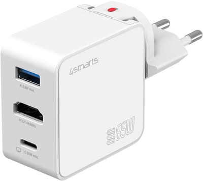 4smarts 65W GaN Flex 3-in-1 Oplader en Hub met HDMI Ingang | 4K / 60Hz | GaN Technologie | Wit