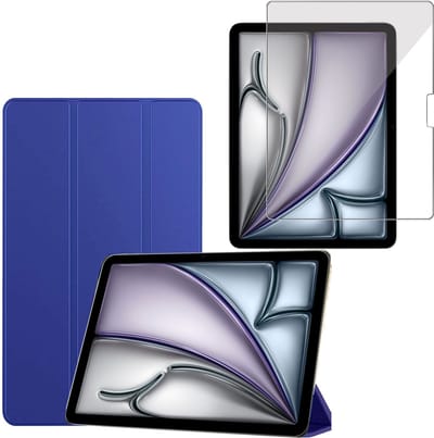 TechNow Hoesje + Screenprotector geschikt voor iPad Air 2024 / 2025 (11 inch) Hoesje – Glas - Extreme Shock Case – Smart Case - Blauw