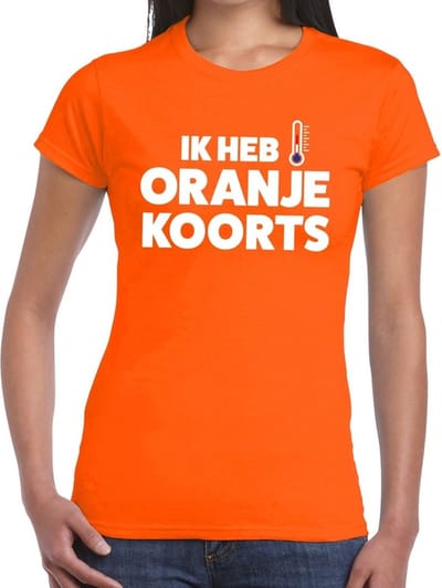 Oranje tekst shirt Ik heb oranje koorts t-shirt dames - Koningsdag kleding XS