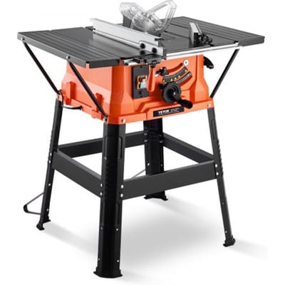 VEVOR 254 mm tafelzaag met onderstel, 1800 W bouwcirkelzaag, max. zaagcapaciteit 200 mm, zaagsnelheid 4800 tpm, met 24-tands zaagblad, verstekzaag voor houtbewerking en meubelmakerij
