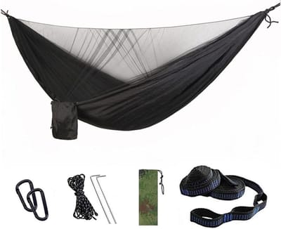 Hangmat - Kampeerhangmat - Buiten Ontspannen - Met Insectennet - 200 kg Capaciteit - Zwart