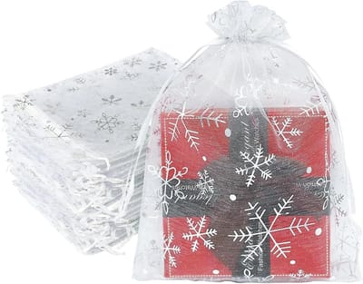 100 stuks wit zilver organza geschenkzakken, 9 x 12 cm kleine bruiloft sieraden zakjes met trekkoord, mesh snoep gunst zakken voor verjaardag, bruiloft, Kerstmis, geschenkverpakking