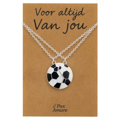 Koppel Ketting voor 2 'Voor altijd van jou' - Magnetische Voetbal - Vriendschapsketting op Cadeau Kaartje - 45cm + 5cm verstelbaar - Zilverkleurig - Persoonlijke Hanger - Pax Amare
