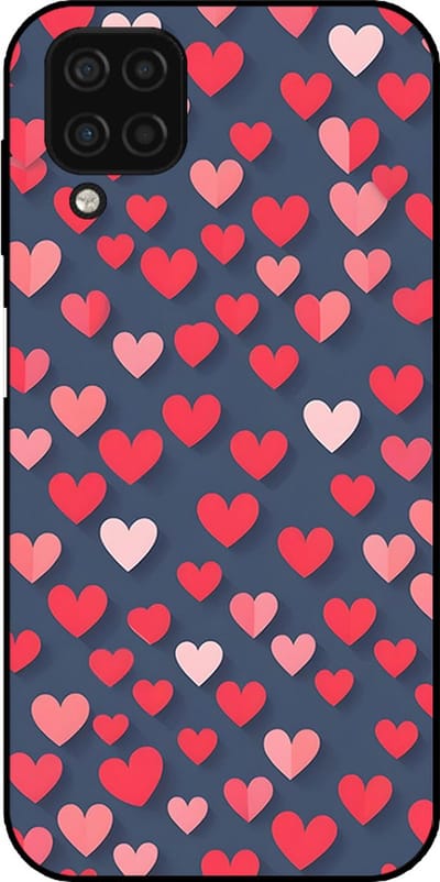 Smartphonica Telefoonhoesje Geschikt voor Samsung Galaxy A12 met Roze en Rode Hartjes Opdruk - TPU Backcover Case With Rosé and Red Heart Design geschikt voor Samsung Galaxy A12