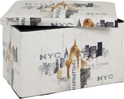 Opbergpoef inklapbaar – NYC print – Met opbergruimte en zitfunctie – 40 cm hoog