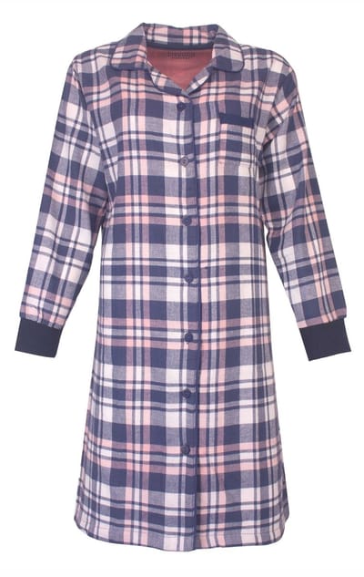 Irresistible Dames Nachthemd - Flannel - Doorknoop - Blauw - Maat M