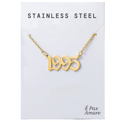 Jaartal 1995 Ketting Goudkleurig - Stainless Steel - Sieraad op Cadeau Kaartje - Jaar Hanger - Pax Amare