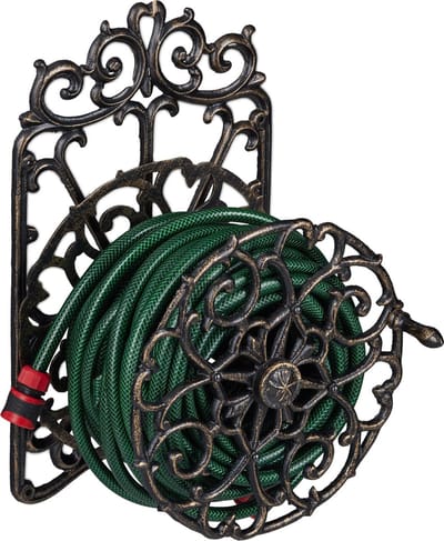 tuinslanghouder gietijzer - wandslanghouder - 52 x 33 x 31 cm - zwart-goud