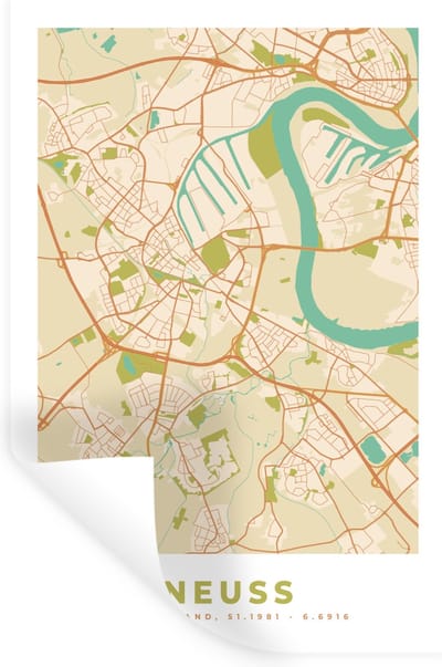 Muurstickers - Sticker Folie - Neuss - Vintage - Plattegrond - Kaart - Stadskaart - 20x30 cm - Plakfolie - Muurstickers Kinderkamer - Zelfklevend Behang - Zelfklevend behangpapier - Stickerfolie