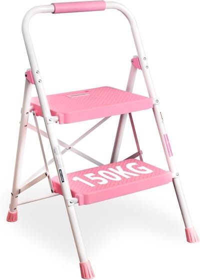 Famanu – Inklapbare trapladder met 2 treden stalen frame brede antislip pedalen tot 150 kg