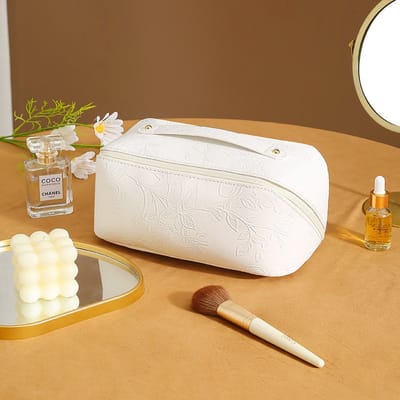 Wit-Bleom Tasje, Toilettas, Make Up Koffer, Beautycase, Make Up Organizer, Make Up Tas, Reis Toilettas, Reistas, Toilettas Dames, Make Up Organizer, Make Up Etui, Beautycase Koffer, Cosmetica Tas, Verjaardag, Moederdag, Valentijnsdag, Cadeautje