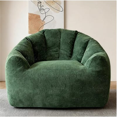 HAUSS SPOLE Zitzakstoel - Ronde Ergonomische Zitzak - Volledige Lichaamsondersteuning - Voor Woonkamer Slaapkamer Leeshoek - Flanel Groen