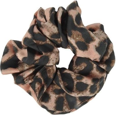 Haarsoires Haarelastiek Scrunchie – Panterprint – Zwart Bruin Roze - Haarkrinkel - Haar Elastiek met Stof - Zacht & Haarvriendelijk