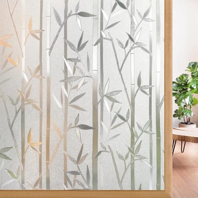 Raamfolie - Raamfolie Voor Privacy - Zelfklevende Raamfolie - Lijmvrije Glasfolie - Decoratieve Raamfolie - Mat Bamboepatroon - Statische - UV-Blokkerende - Ondoorzichtig - 23,6 Inch X 6,5 Voet - Voor Badkamer, Slaapkamer, Keuken