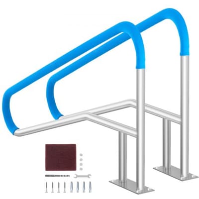 VEVOR zwembadleuning, 2 stuks, 1395 x 810 x 100 mm, zwembadinstap, roestvrij staal met voetplaat voor binnen- en buitenbaden, instaphulp, roestvrije handgreep met handgreepafdekking en accessoires voor spa's