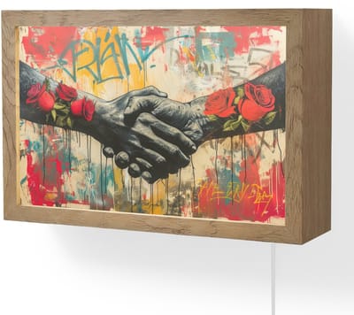 Wandlamp 30x20 cm - Oplaadbaar - Graffiti - Rozen - Handen - Street art - Wandlampen binnen woonkamer - Slaapkamer lamp met kabel - Decoratieve nachtlamp - Vloerlamp snoer