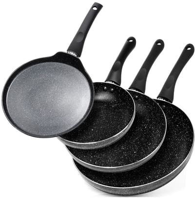 Koekenpan Set Graniet en Pannenkoekenpan BLACK LINE 20 / 24 / 28 cm 4 stuks - Koekenpannen - Braadpannen - Koekenpannenset - Multifunctionele Pan voor Vlees - Groenten