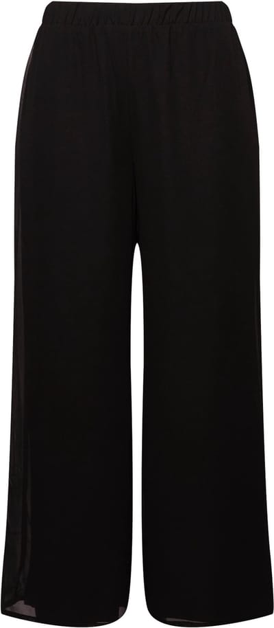 Ulla Popken - Dames - Chiffonbroek dubbellaags wijde pijp elastische tailleband - Zwart - Maat 58+