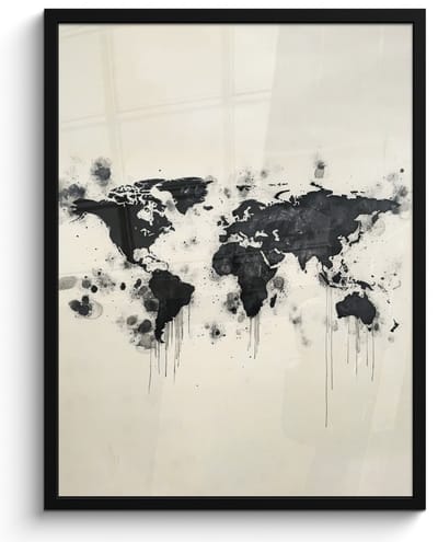 Poster in lijst - Fotolijst 60x80 cm - Posters - Wereldkaart - Zwart - Inkt - Posterlijst zwart - Decoratie - Wanddecoratie woonkamer - Muurdecoratie slaapkamer