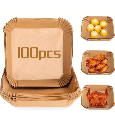 Lot de 50/100 feuilles de papier sulfurisé jetables pour friteuse à air, papier sulfurisé antiadhésif pour friture, pâtisserie, cuisson, rôtissage, accessoires de cuisine