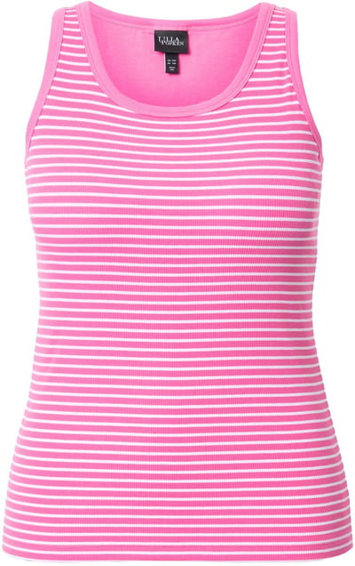 Ulla Popken - Dames - BH-top strepen ronde hals mouwloos ingewerkte BH - Roze - Maat 42+