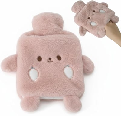 Knuffelbare Warmwaterkruik met Deksel van 1 Liter voor Kinderen, Perfect als Cadeau met Kangaroo Pocket en Schattige Dierenthema voor Pijnverlichting en Comfort