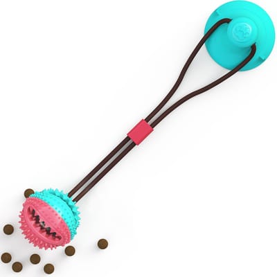 Speelgoedbal - Honden speelgoed bal - Zuignap met touw - Kauwspeelgoed hond - Honden speelgoed intelligentie - Honden bal - Honden tandenborstel - Blauw/roze