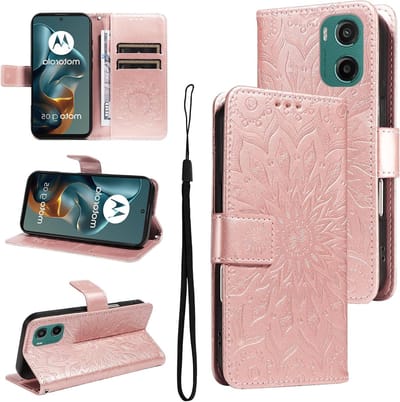Premium PU Leren Wallet Flip Case voor Motorola Moto E15 en G05 met Kaartsleuven en Magnetische Sluiting - Roze Goud