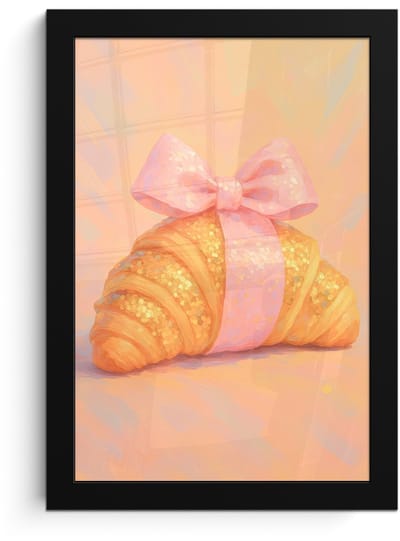 Poster in lijst - Fotolijst 20x30 cm - Posters - Croissant - Strik - Roze - Posterlijst zwart - Decoratie - Wanddecoratie woonkamer - Muurdecoratie slaapkamer