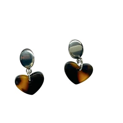 2 Love it Hartjes Print - oorbellen - stainless steel resin - bruin zwart