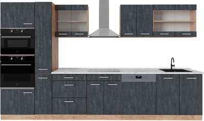 Vicco R-Line Complete keuken – 350 cm, WB Marmer Zwart beton/goud eiken