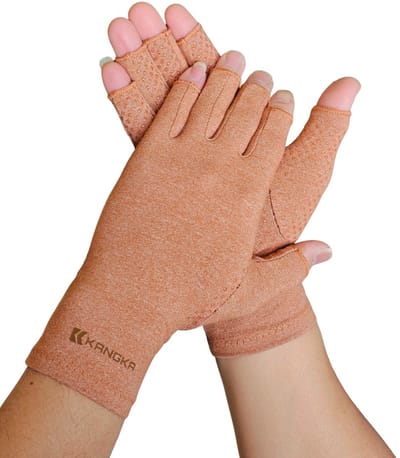 KANGKA Reuma Handschoenen met Antislip maat S - Bruin - Voor Artrose, Reuma, Artritis, Carpaal Tunnel Syndroom