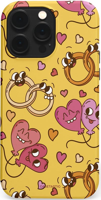 Casetastic Hoesje Geschikt voor Apple iPhone 14 Pro Max Magsafe - Stijlvolle Beschermende Duo-layer Case - Gele Hartenpret