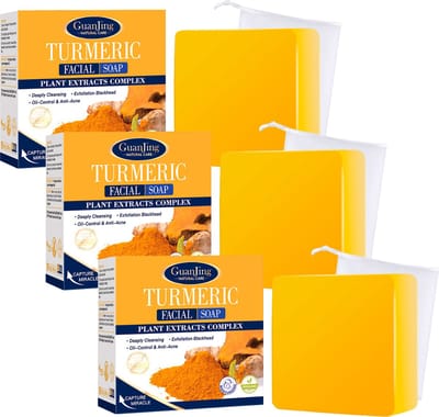 3 x Turmeric zeep + scrubwashandje | Turmeric soap | 100% Natuurlijk | Kurkuma zeep | Gezichtszeep |