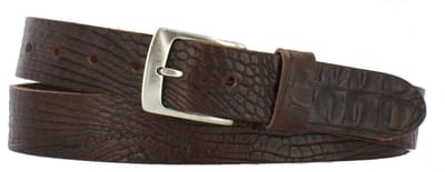 Leren Riem Heren/Dames Krokoprint | 3.5cm breed | Riemmaat: 95cm (totale lengte: 110cm) | 100% echt leer | Kleur: bruin | Nikkelvrije gesp