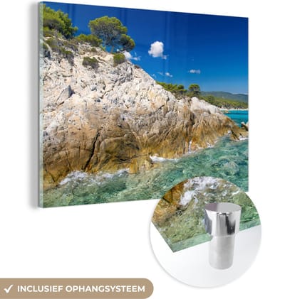 MuchoWow® Glasschilderij 40x30 cm - Schilderij acrylglas - Zee - Klif - Zomer - Tropisch - Foto op glas - Schilderijen