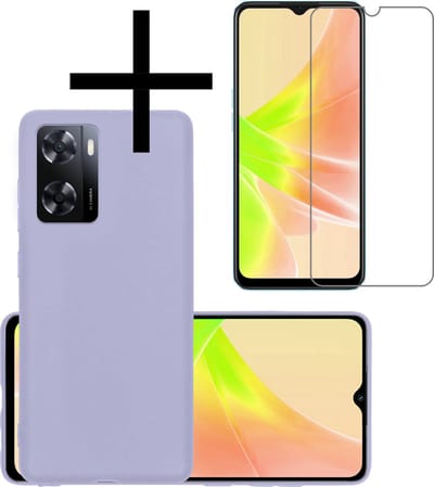 Hoesje - Met Screenprotector - Geschikt voor OPPO A57 - Sterk & Shockproof - Back Cover - Siliconen Case - Telefoon Hoes - Lila