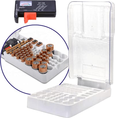 Lukana Batterij Opbergdoos - met Batterij Tester - Batterij Organizer - Capaciteit: 93 Stuks - Cadeau voor Man - Vaderdag Cadeau - Excl. Batterijen - Batterijbox - Opbergbox - Batterijdoos - Sorteerdoos - Opbergkoffer