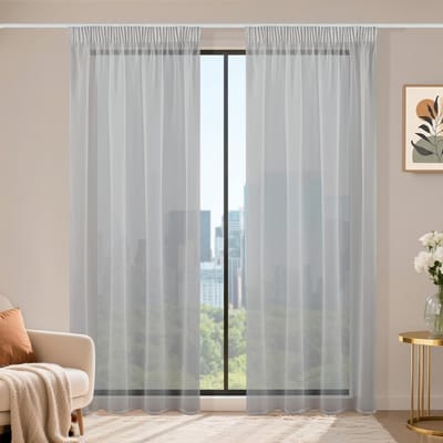 Gordijnen met plooiband, set van 2, voile schuifgordijnen, 230 x 120 cm (h x b), transparante gordijnen, grijs, gordijnen voor woonkamer, slaapkamer, vitrage