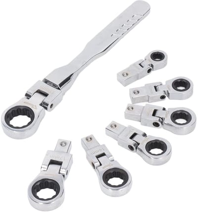 Dailygoods- Ratelsleutelset 8-delig - Flexibele Kop 180 Graden - Chroom-vanadiumstaal - Sleutelkoppen 8/10/12/13/14/17/19 mm - Voor Autoreparatie - Inclusief Handgreep - Sleutelset