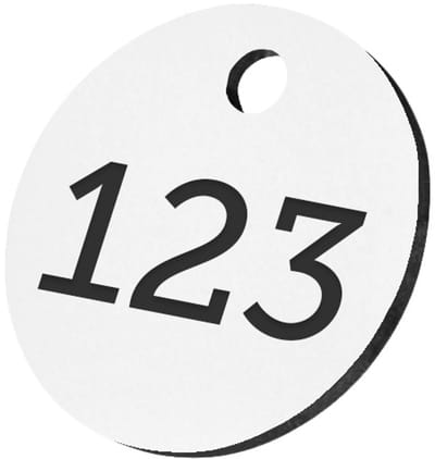 CombiCraft ronde sleutellabels of nummerplaatjes van acrylaat wit 25 mm met gat - 1 t/m 50