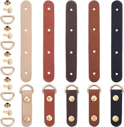 5 Sets PU Leren D-Ringen voor Handtassen - 5 Kleuren, Zijclips, Bevestigingskit en Schouderriem Klemmen voor Verstelbare D-Ring en Haakmontage